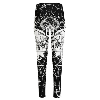 Black And White Demon Wicca Print High-Waisted Pocket Leggings