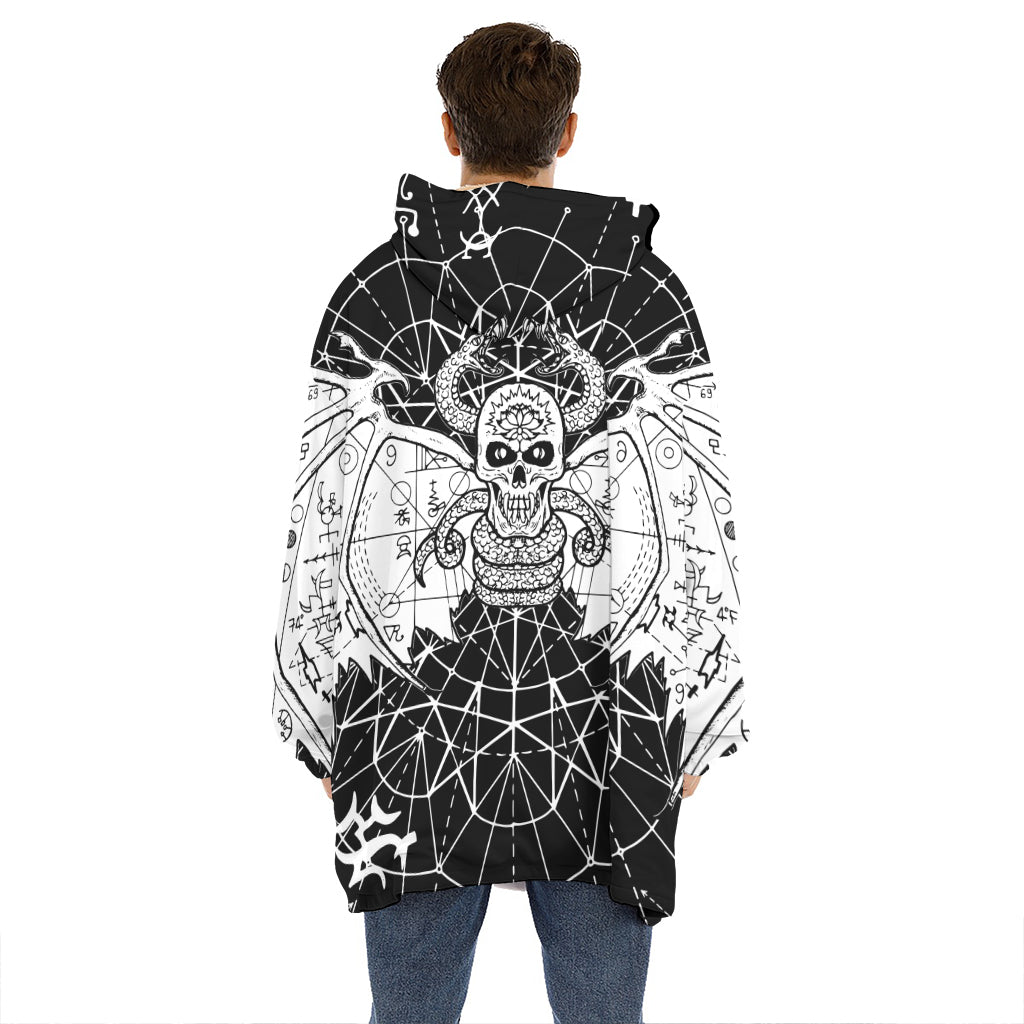 Black And White Demon Wicca Print Hoodie Blanket