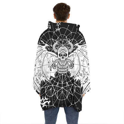Black And White Demon Wicca Print Hoodie Blanket
