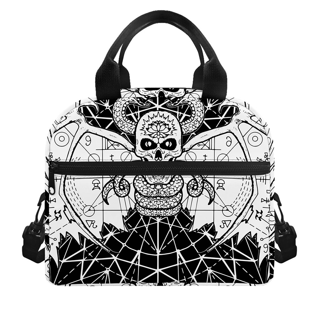 Black And White Demon Wicca Print Insulated Lunch Bag