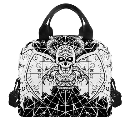 Black And White Demon Wicca Print Insulated Lunch Bag
