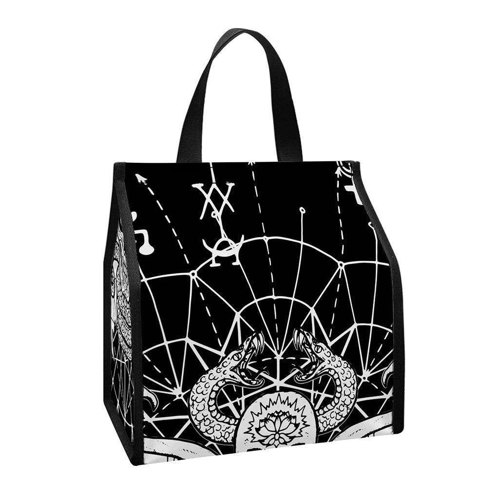 Black And White Demon Wicca Print Insulated Lunch Tote