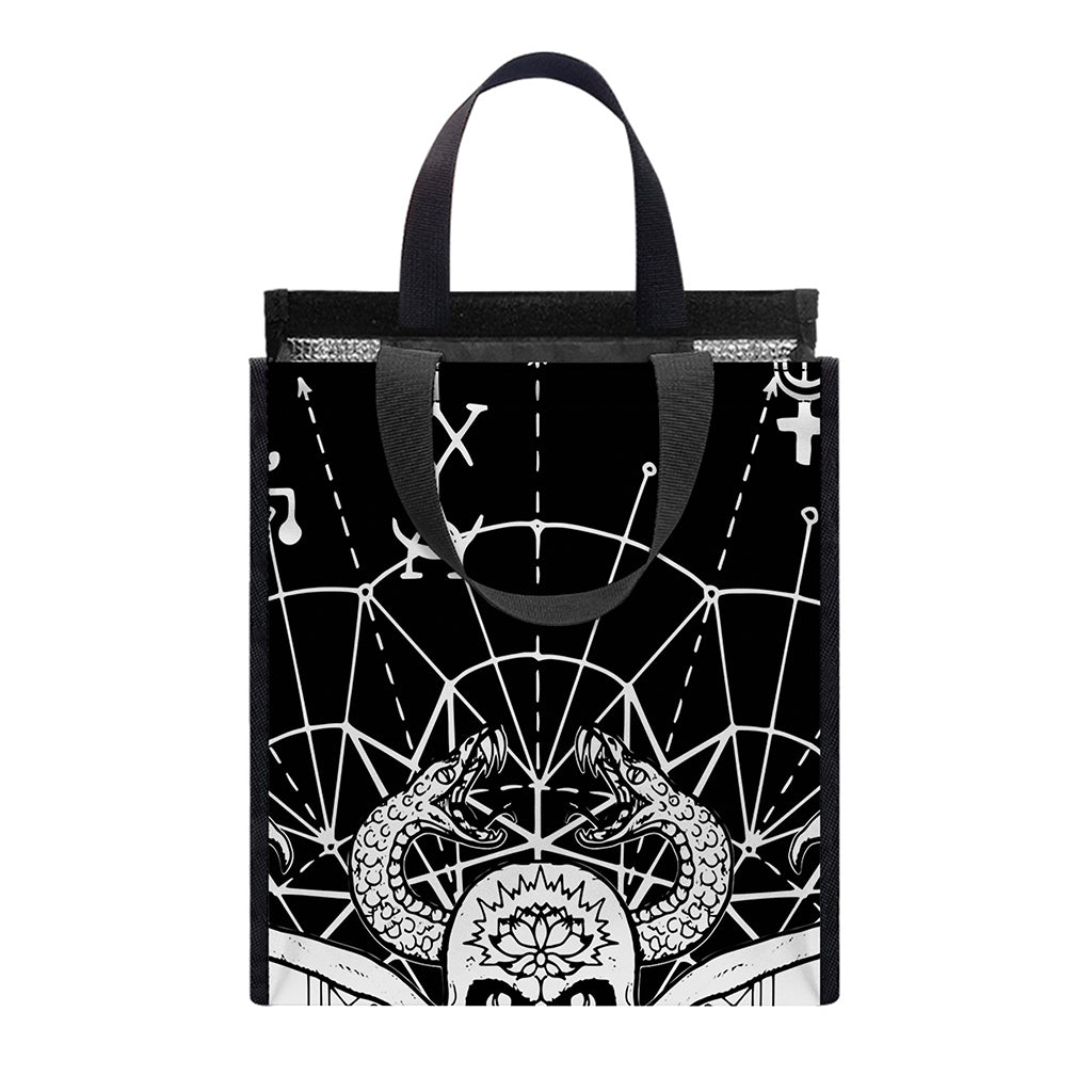 Black And White Demon Wicca Print Insulated Lunch Tote