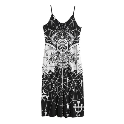 Black And White Demon Wicca Print Jersey Midi Cami Dress