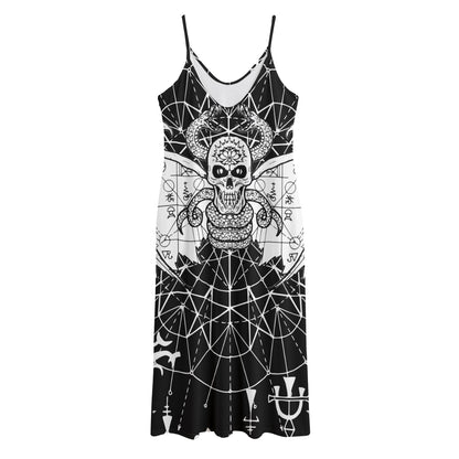 Black And White Demon Wicca Print Jersey Midi Cami Dress