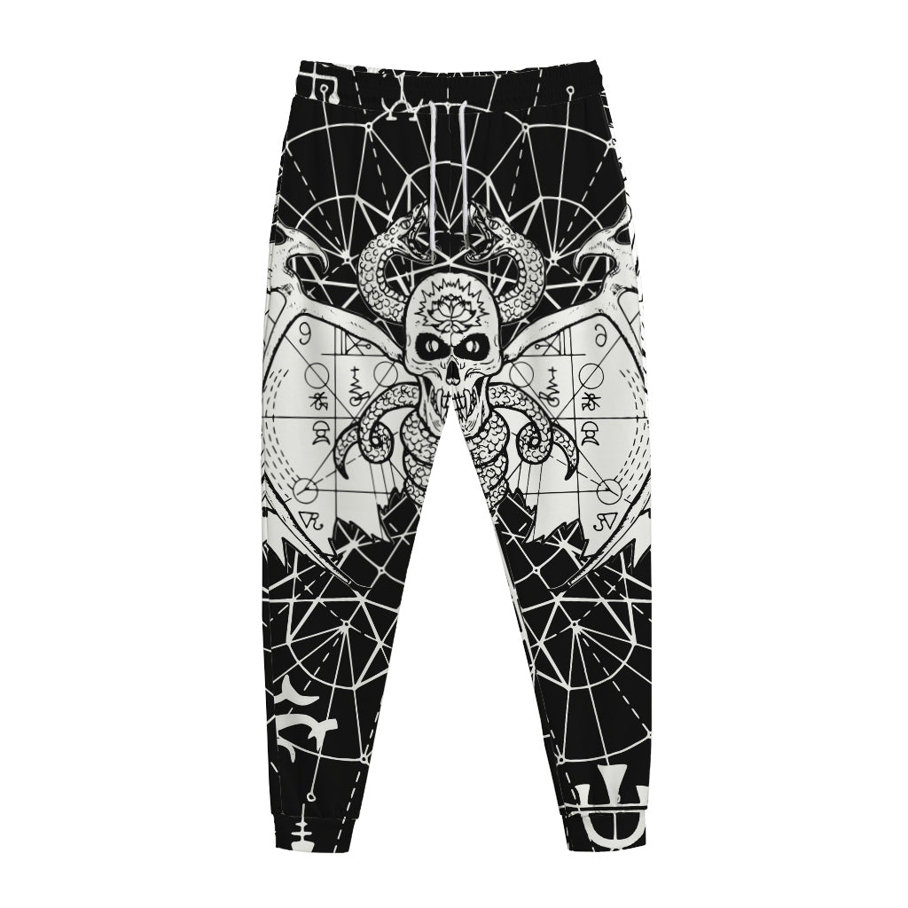 Black And White Demon Wicca Print Jogger Pants