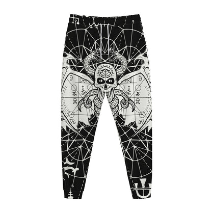 Black And White Demon Wicca Print Jogger Pants