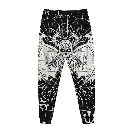 Black And White Demon Wicca Print Jogger Pants
