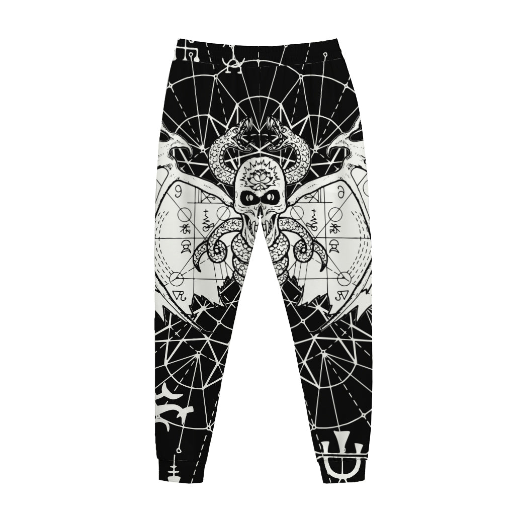 Black And White Demon Wicca Print Jogger Pants