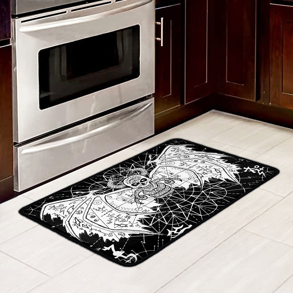 Black And White Demon Wicca Print Kitchen Mat