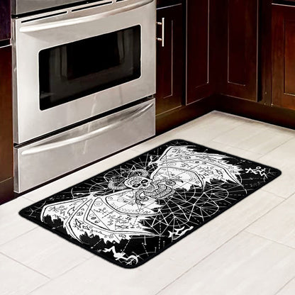 Black And White Demon Wicca Print Kitchen Mat