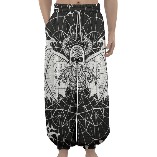Black And White Demon Wicca Print Lantern Pants