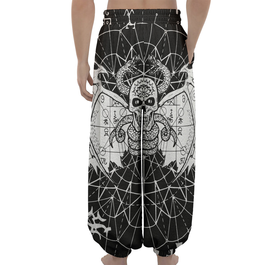 Black And White Demon Wicca Print Lantern Pants