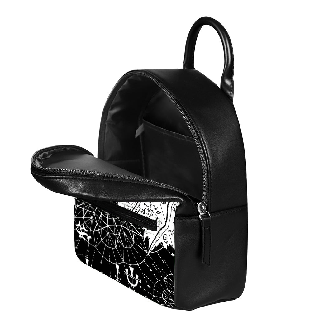 Black And White Demon Wicca Print Leather Backpack