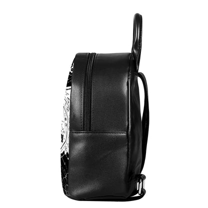 Black And White Demon Wicca Print Leather Backpack