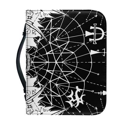 Black And White Demon Wicca Print Leather Bible Cover