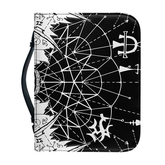 Black And White Demon Wicca Print Leather Bible Cover