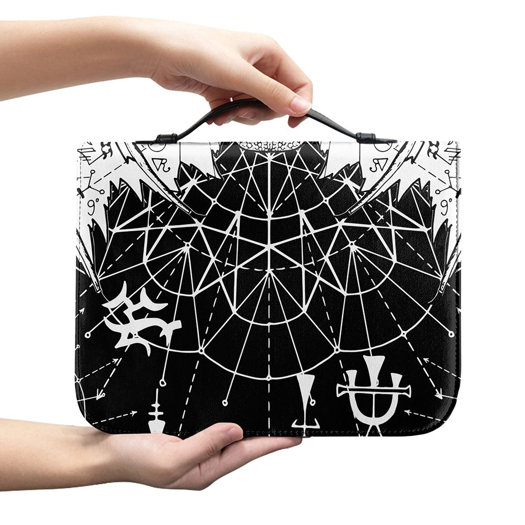 Black And White Demon Wicca Print Leather Bible Cover