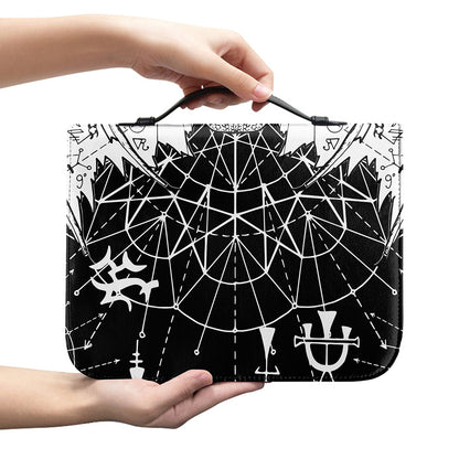 Black And White Demon Wicca Print Leather Bible Cover