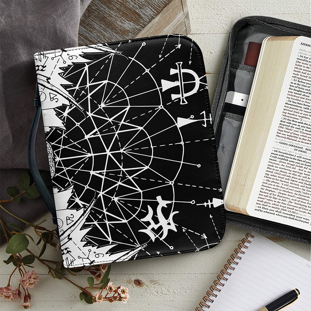 Black And White Demon Wicca Print Leather Bible Cover