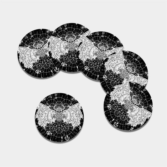 Black And White Demon Wicca Print Leather Coaster Set