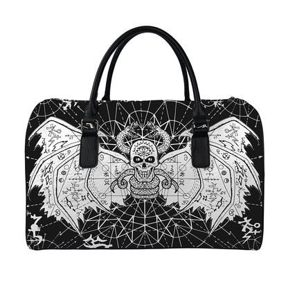 Black And White Demon Wicca Print Leather Duffle Bag