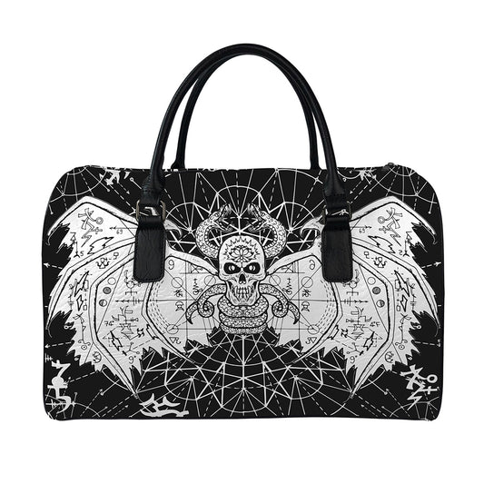 Black And White Demon Wicca Print Leather Duffle Bag