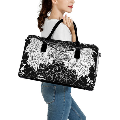 Black And White Demon Wicca Print Leather Duffle Bag