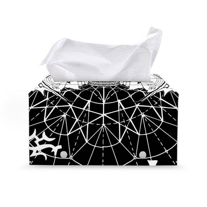 Black And White Demon Wicca Print Leather Tissue Box Cover