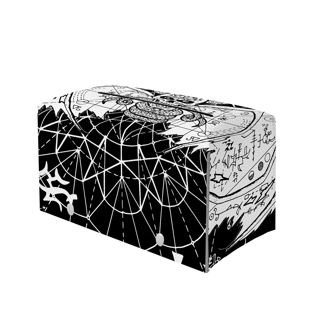 Black And White Demon Wicca Print Leather Tissue Box Cover