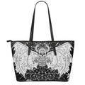 Black And White Demon Wicca Print Leather Tote Bag With Zipper