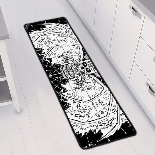 Black And White Demon Wicca Print Long Kitchen Mat