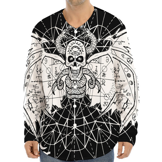 Black And White Demon Wicca Print Long Sleeve Baseball Jersey