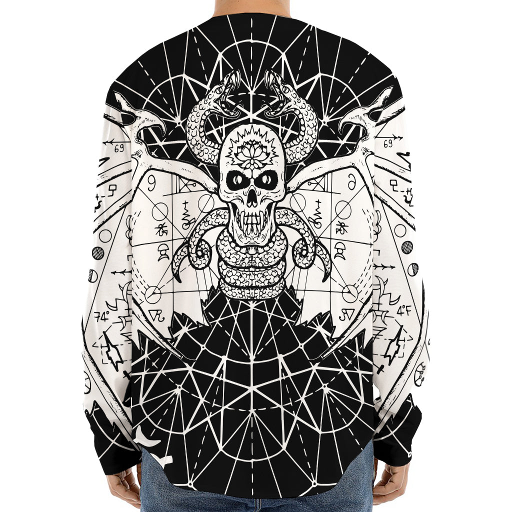 Black And White Demon Wicca Print Long Sleeve Baseball Jersey
