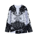 Black And White Demon Wicca Print Long Sleeve Short Coat