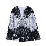 Black And White Demon Wicca Print Long Sleeve Short Coat