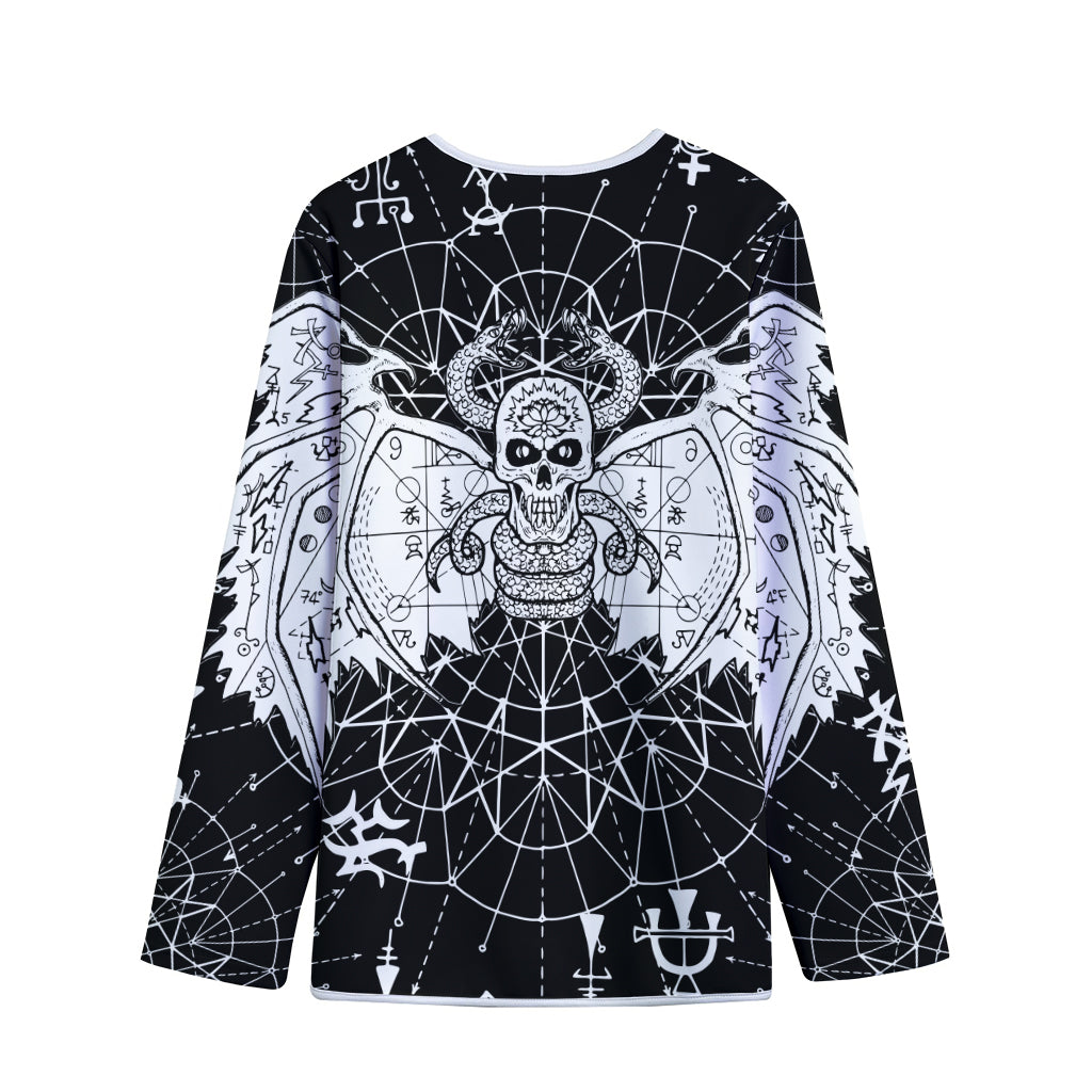 Black And White Demon Wicca Print Long Sleeve Short Coat