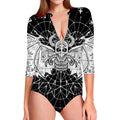 Black And White Demon Wicca Print Long Sleeve Swimsuit