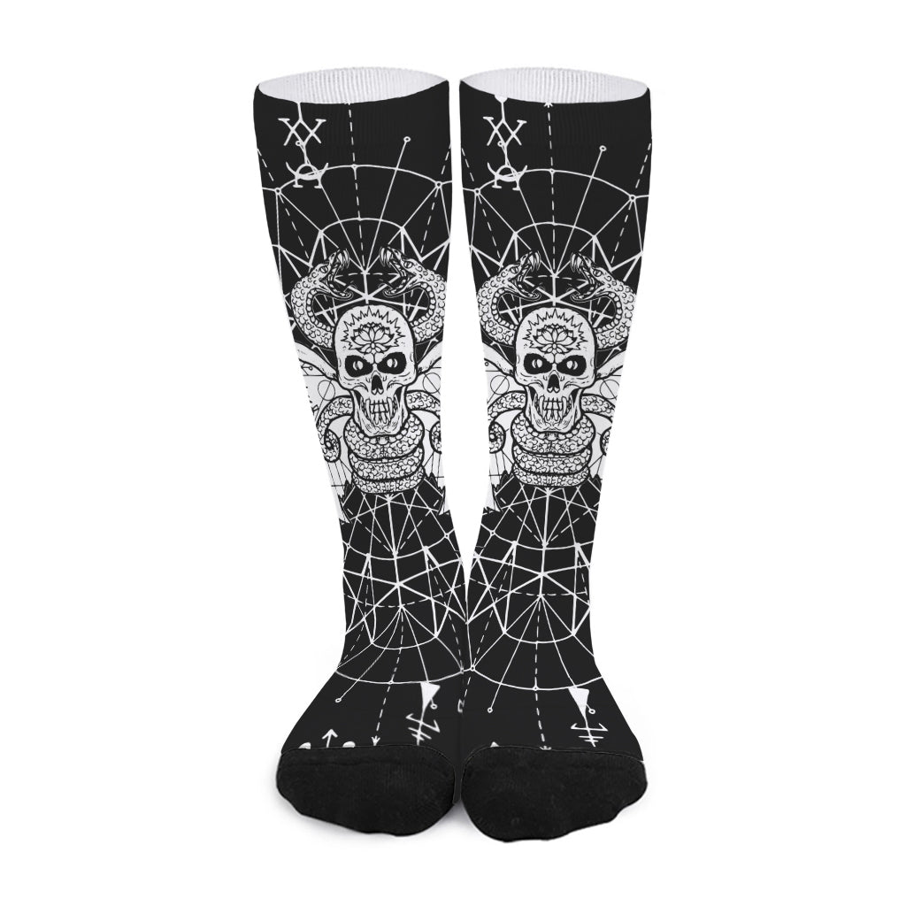 Black And White Demon Wicca Print Long Socks