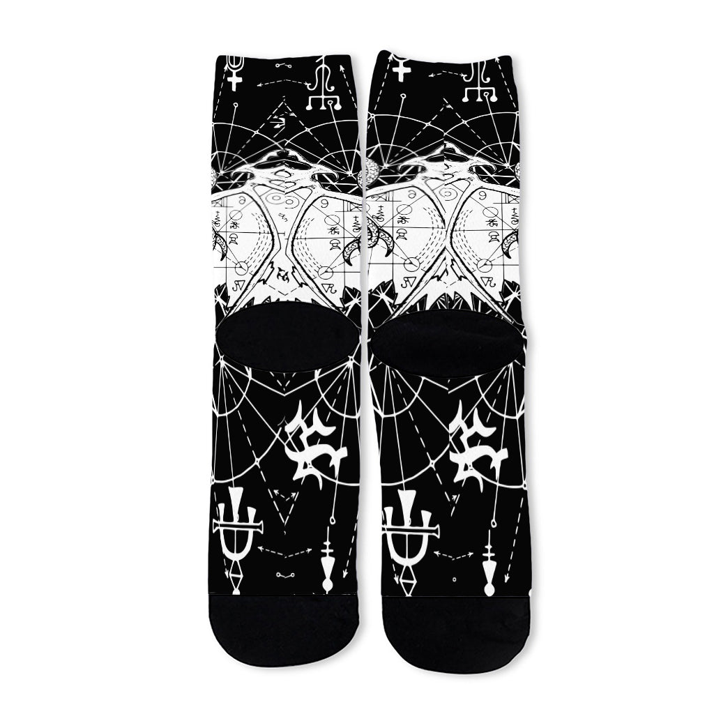 Black And White Demon Wicca Print Long Socks