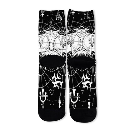 Black And White Demon Wicca Print Long Socks