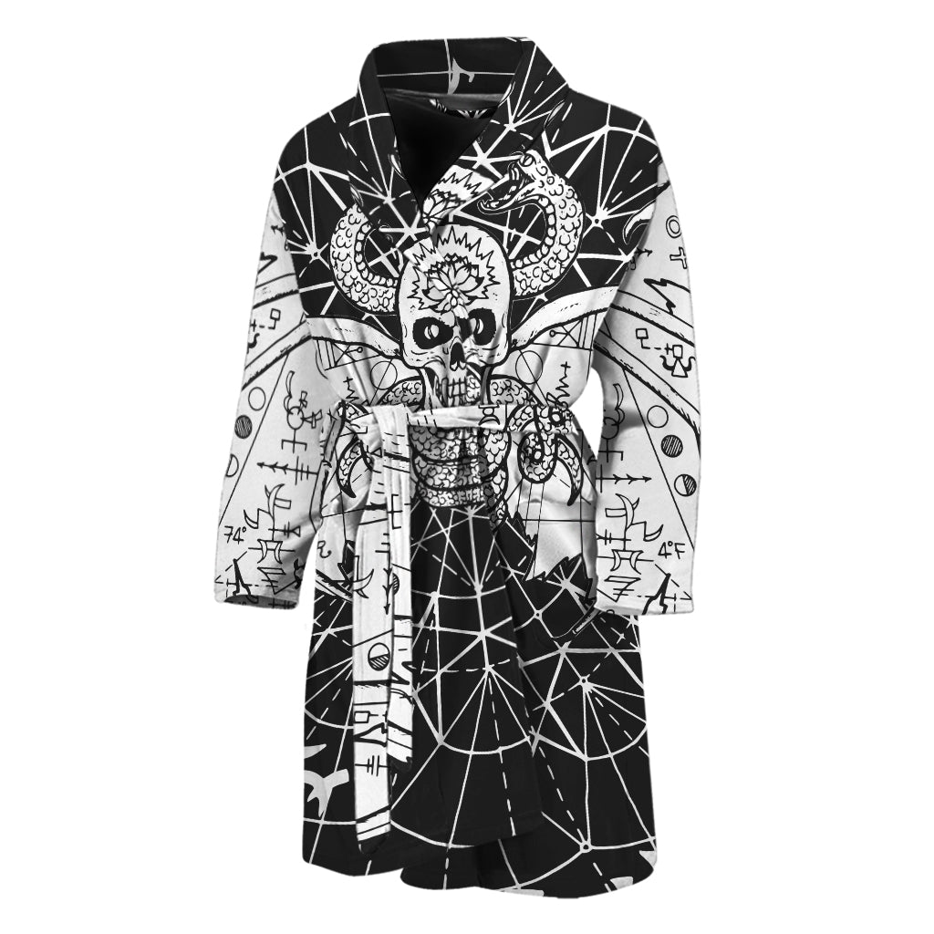 Black And White Demon Wicca Print Men's Bathrobe