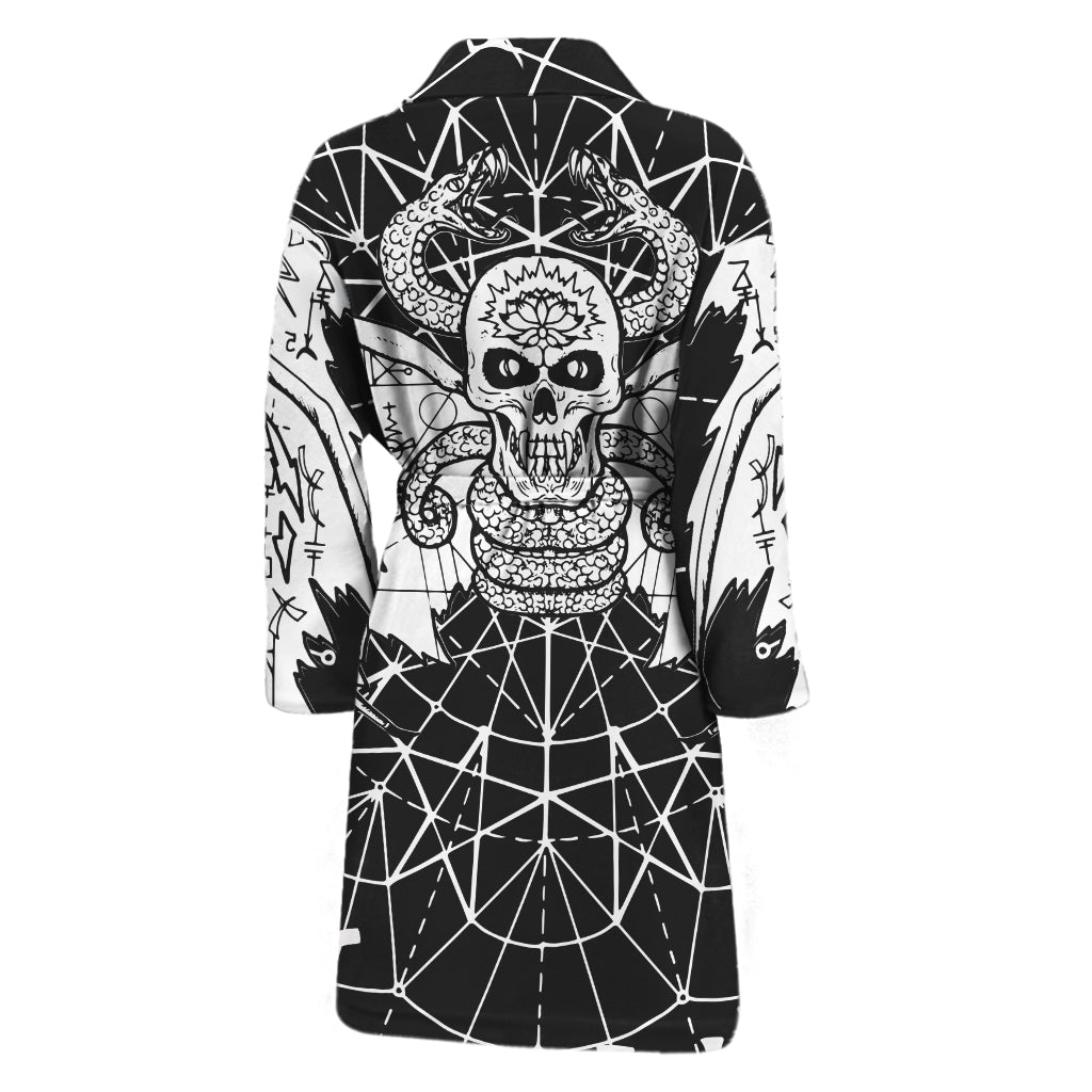 Black And White Demon Wicca Print Men's Bathrobe