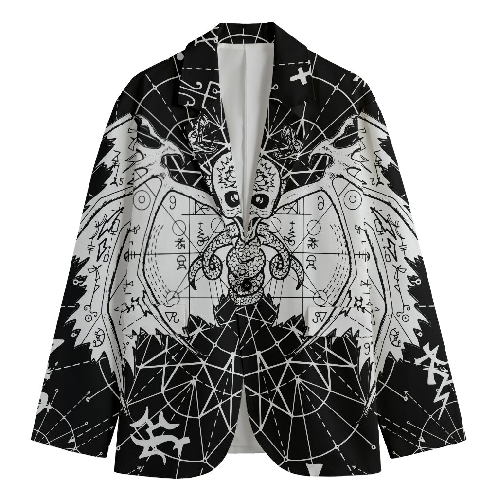 Black And White Demon Wicca Print Men's Cotton Blazer