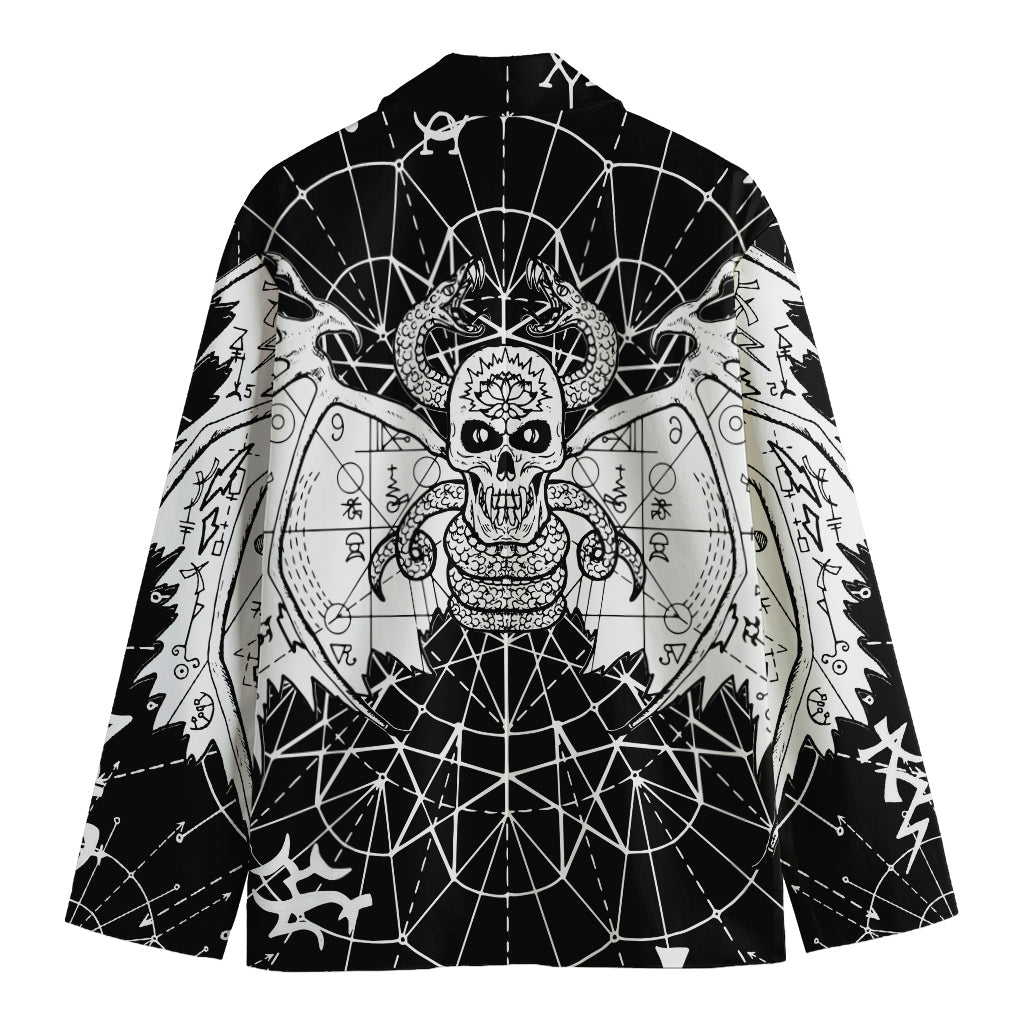 Black And White Demon Wicca Print Men's Cotton Blazer
