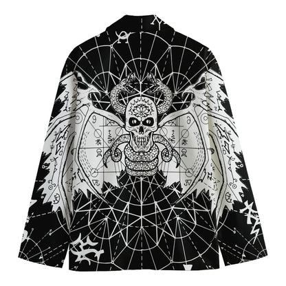 Black And White Demon Wicca Print Men's Cotton Blazer