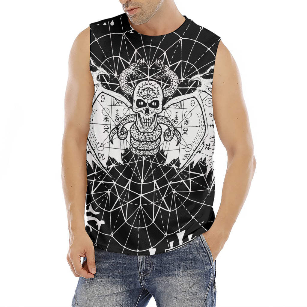 Black And White Demon Wicca Print Men's Fitness Tank Top