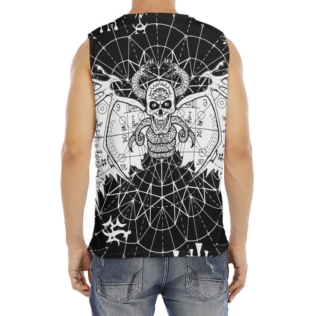 Black And White Demon Wicca Print Men's Fitness Tank Top