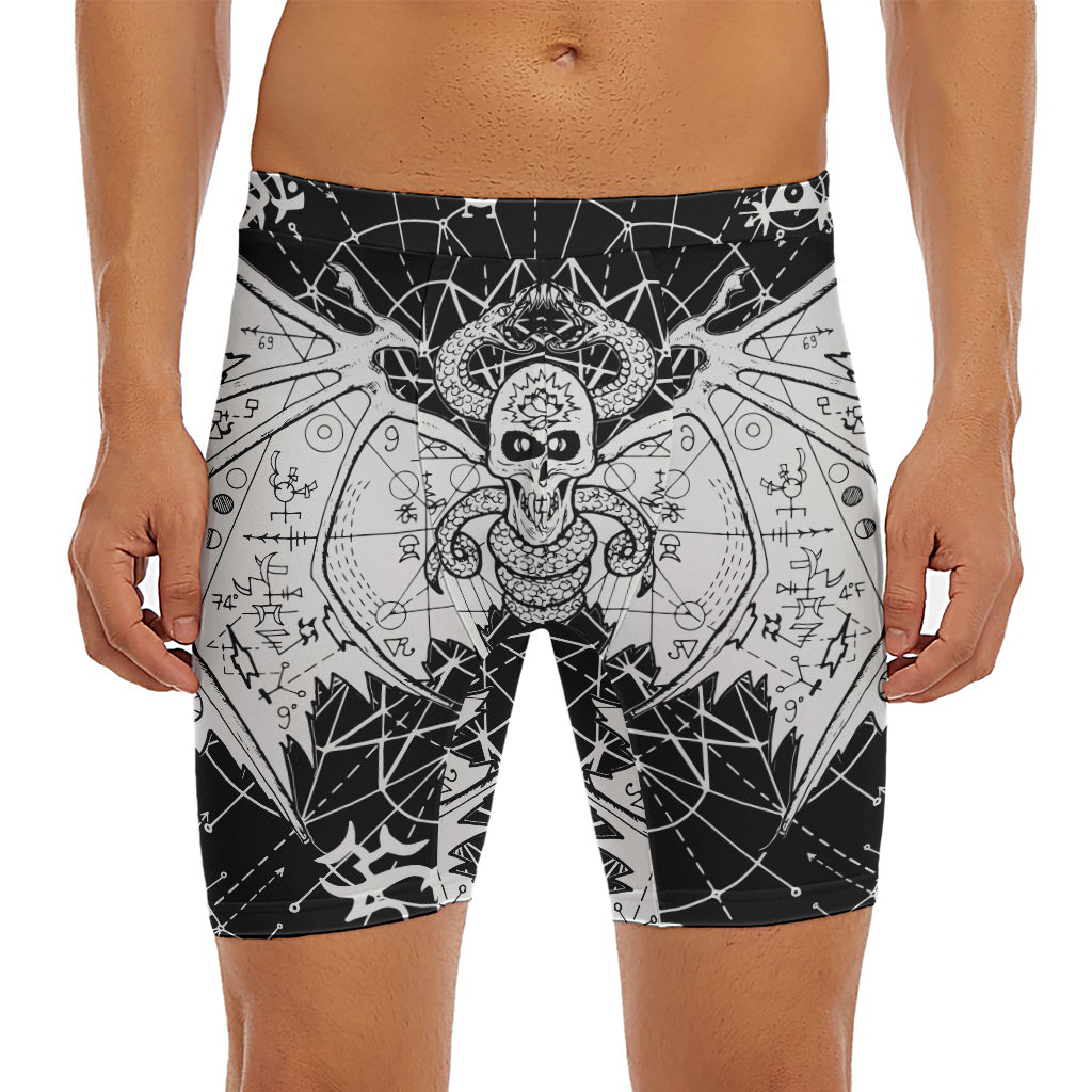 Black And White Demon Wicca Print Men's Long Boxer Briefs
