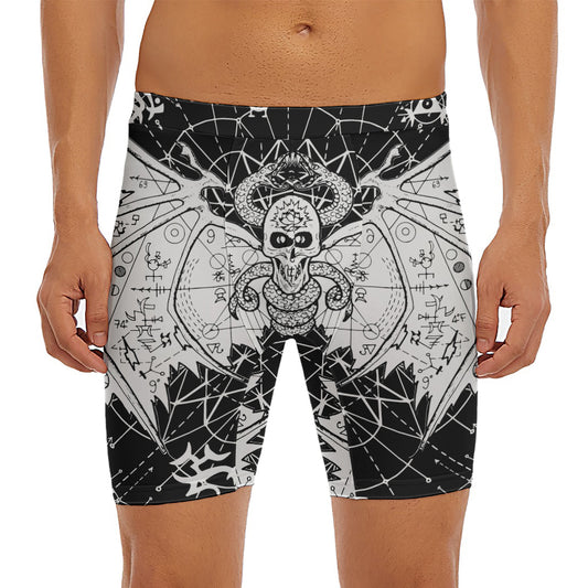 Black And White Demon Wicca Print Men's Long Boxer Briefs